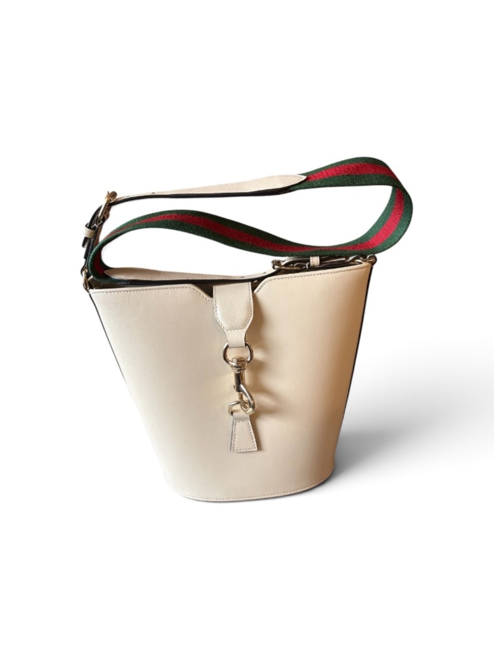 Gucci Mini Bucket Shoulder Bag Ivory Leather Web Strap